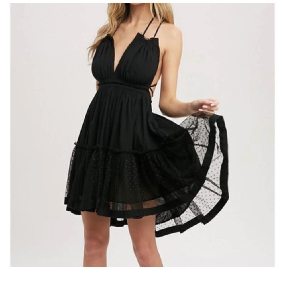 Ladies Black Layer Skirt‎ Deep V Adjustable Top Dress Size Large